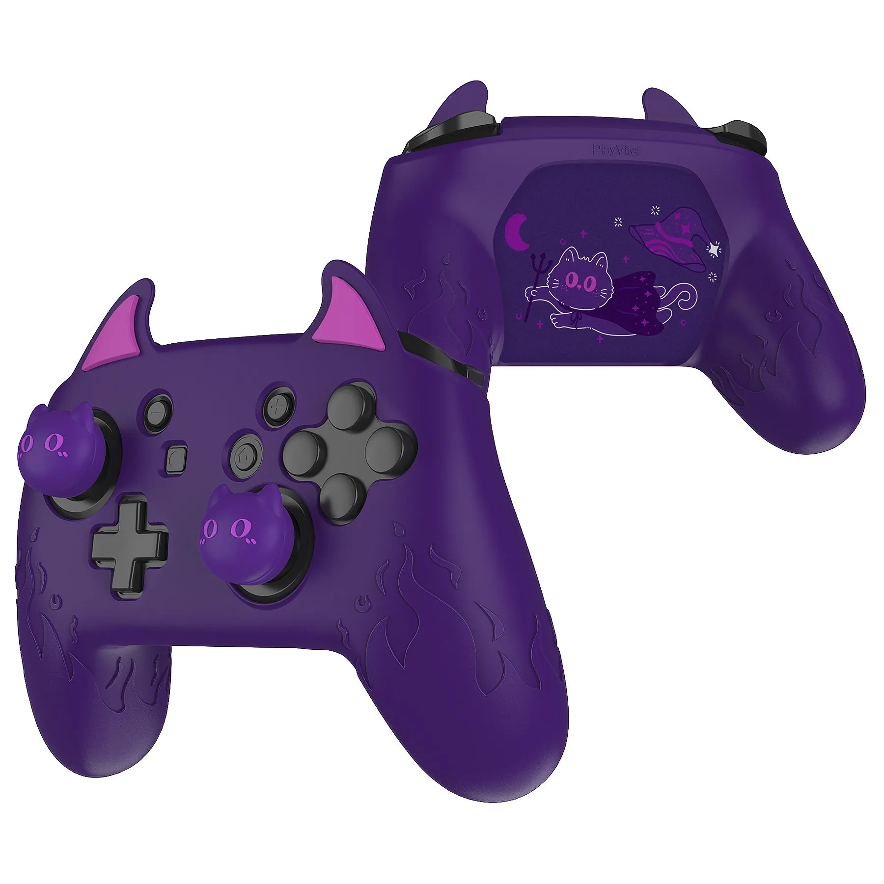 PlayVital Cute Demon Silicone Grip Cover for Nintendo Switch Pro Controller, Anti-Slip Protective Skin with Joystick Caps and Stickers Compatible with Nintendo Switch Pro - Purple - AMDNPP001