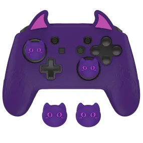 PlayVital Cute Demon Silicone Grip Cover for Nintendo Switch Pro Controller, Anti-Slip Protective Skin with Joystick Caps and Stickers Compatible with Nintendo Switch Pro - Purple - AMDNPP001