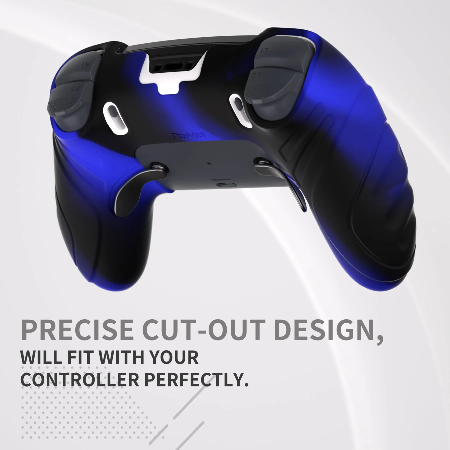 PlayVital Guardian Edition Anti-Slip Ergonomic Silicone Cover Case for ps5 Edge Controller, Soft Rubber Protector Skin for ps5 Edge Wireless Controller with Thumb Grip Caps - Blue & Black - EHPFP009