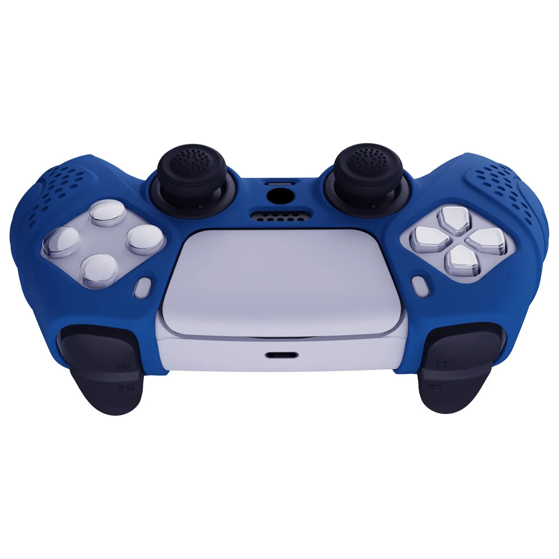 PlayVital Guardian Edition Blue Ergonomic Soft Anti-slip Controller Silicone Case Cover, Rubber Protector Skins with Black Joystick Caps for PS5 Controller - YHPF008