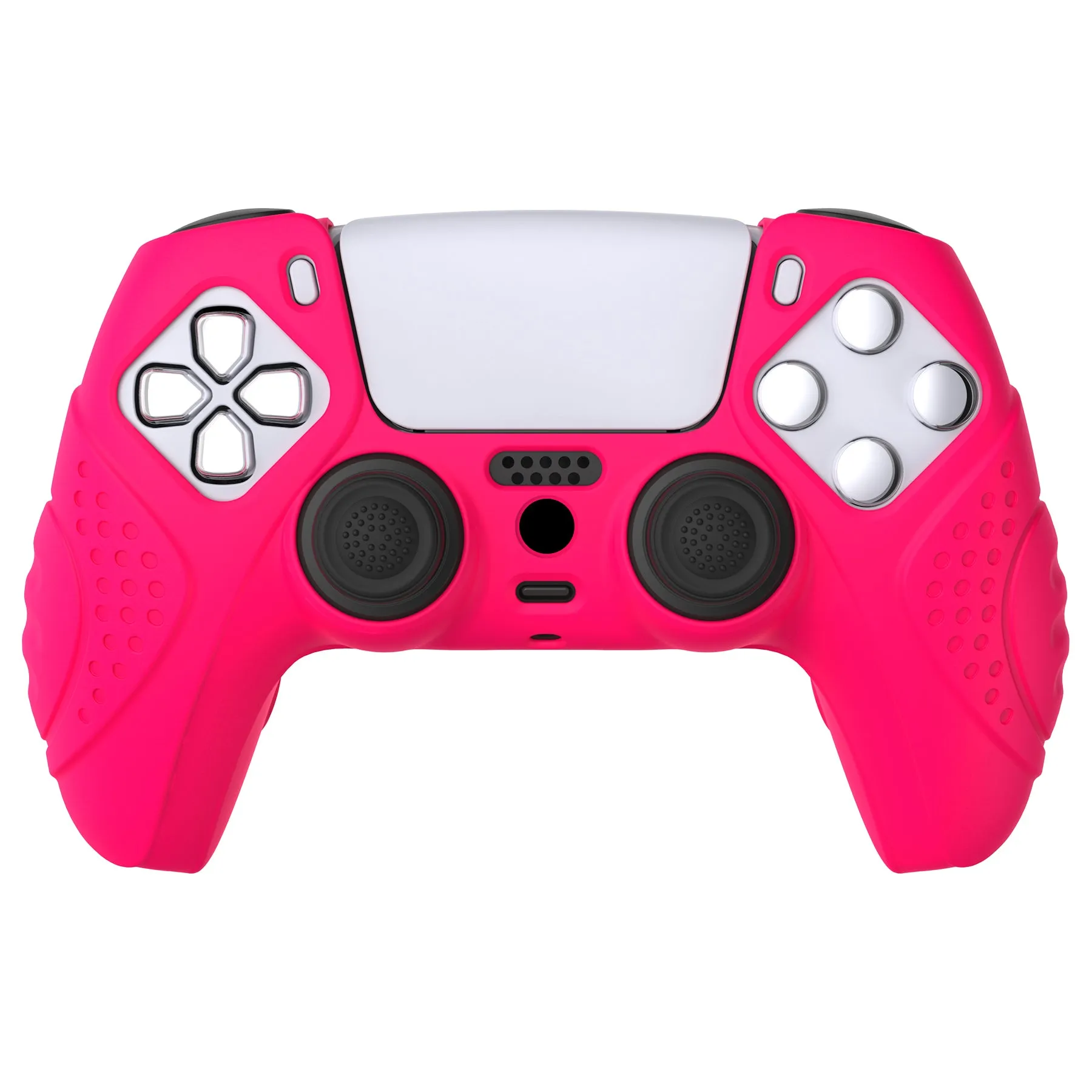 PlayVital Guardian Edition Bright Pink Ergonomic Soft Anti-slip Controller Silicone Case Cover, Rubber Protector Skins with Black Joystick Caps for PS5 Controller - YHPF023