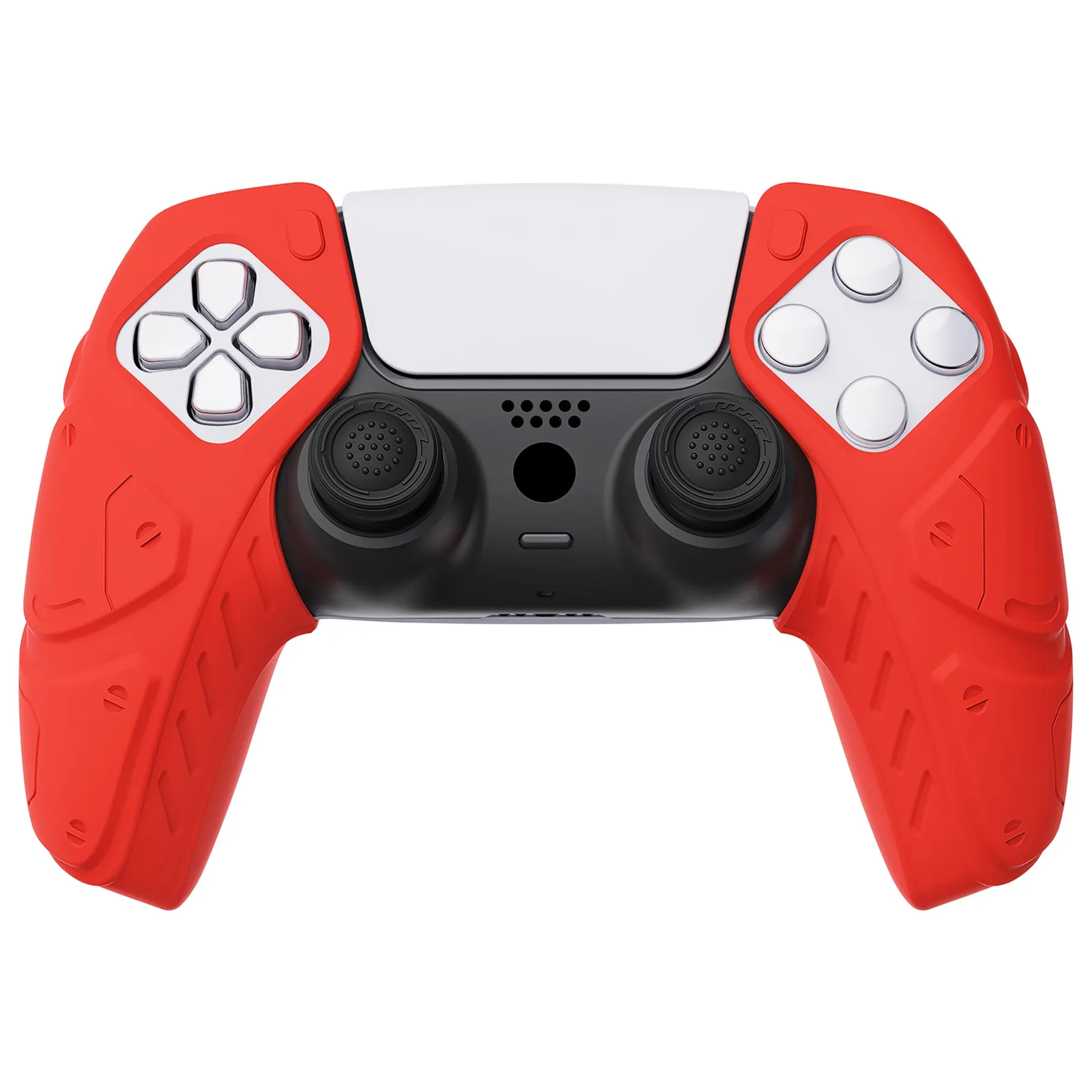 PlayVital Mecha Edition Passion Red Ergonomic Soft Controller Silicone Case Grips for PS5 Controller, Rubber Protector Skins with Thumbstick Caps for PS5 Controller - Compatible with Charging Station - JGPF009