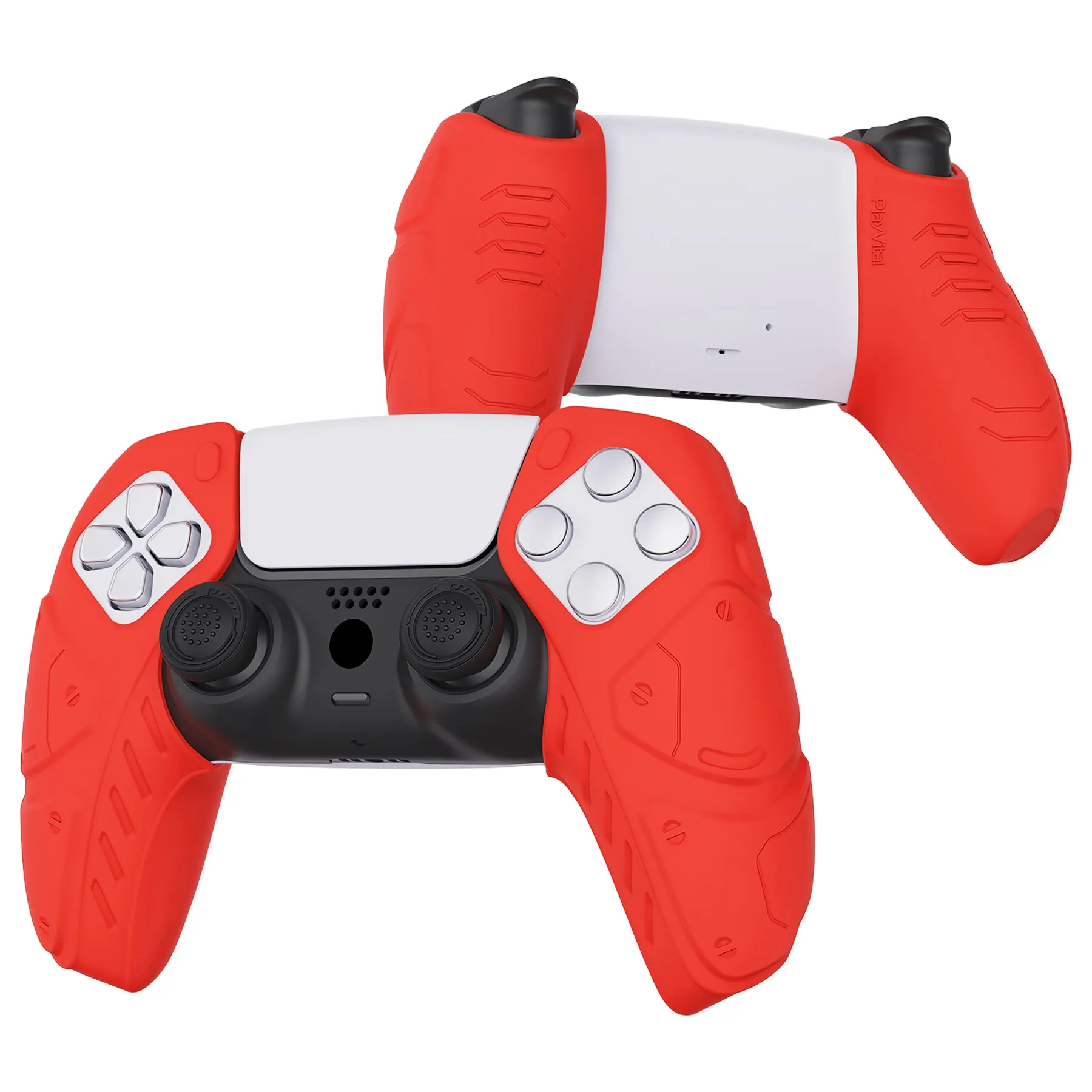 PlayVital Mecha Edition Passion Red Ergonomic Soft Controller Silicone Case Grips for PS5 Controller, Rubber Protector Skins with Thumbstick Caps for PS5 Controller - Compatible with Charging Station - JGPF009