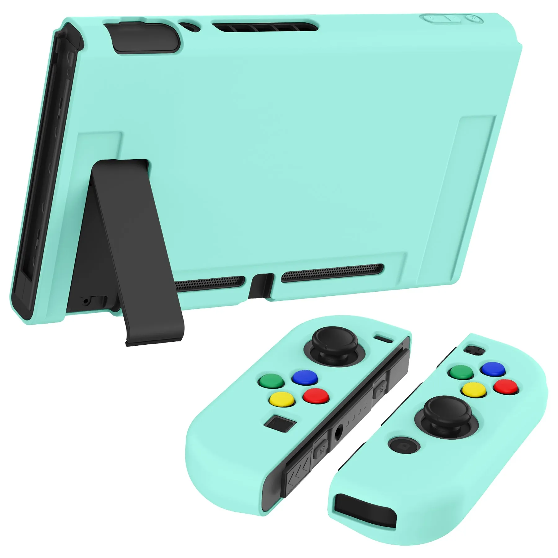 PlayVital Misty Green Protective Case for NS Switch, Soft TPU Slim Case Cover for NS Switch Joy-Con Console with Colorful ABXY Direction Button Caps - NTU6032G2