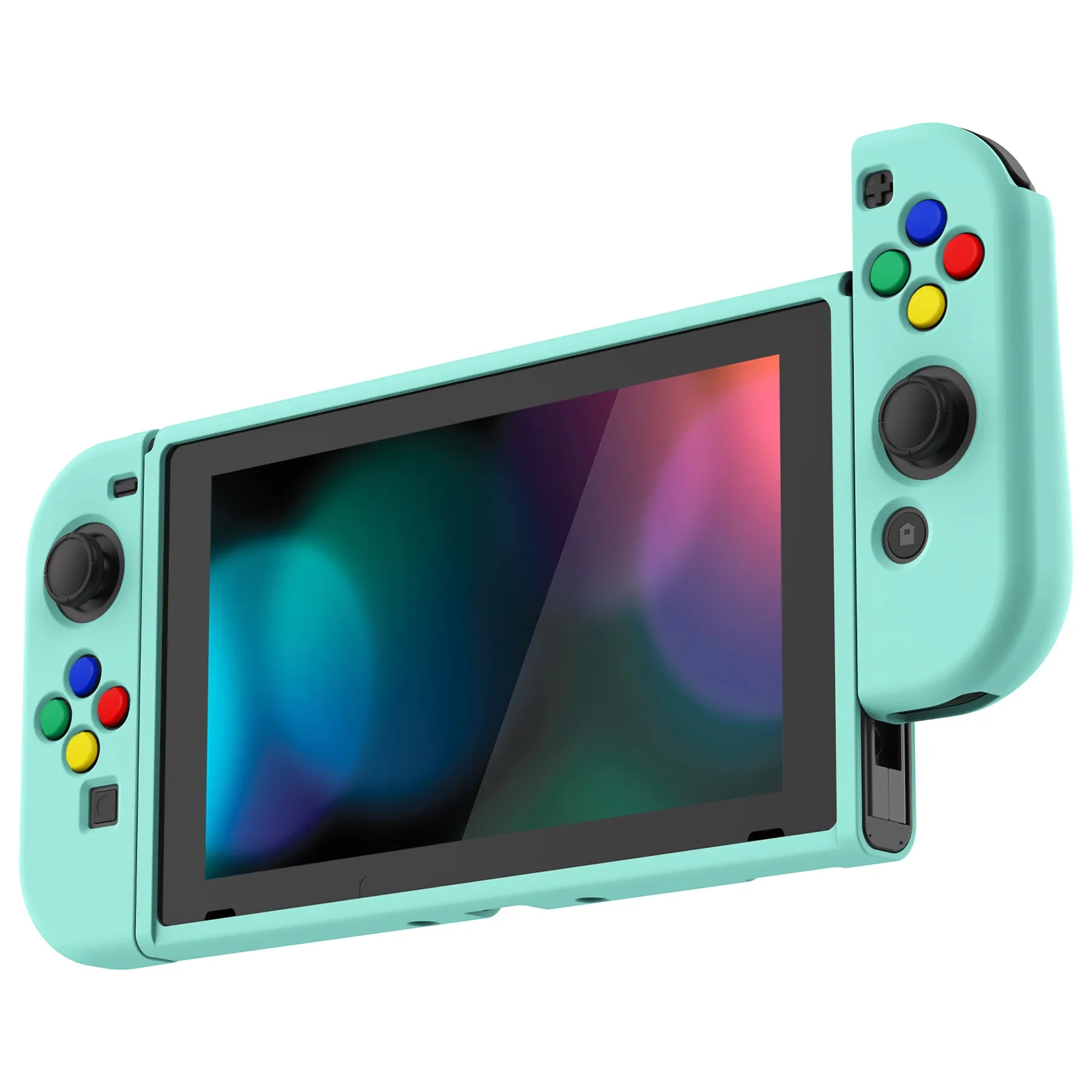 PlayVital Misty Green Protective Case for NS Switch, Soft TPU Slim Case Cover for NS Switch Joy-Con Console with Colorful ABXY Direction Button Caps - NTU6032G2