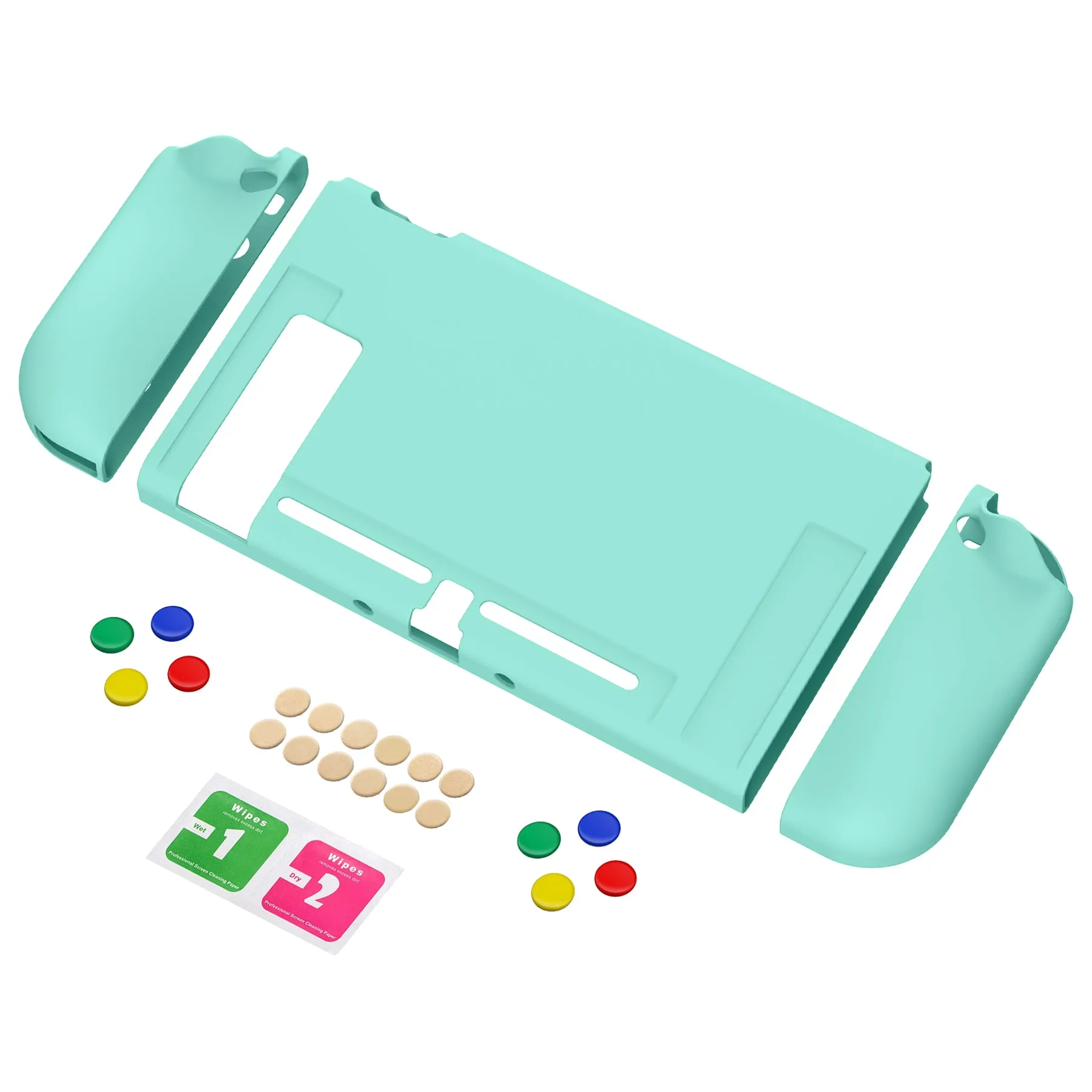 PlayVital Misty Green Protective Case for NS Switch, Soft TPU Slim Case Cover for NS Switch Joy-Con Console with Colorful ABXY Direction Button Caps - NTU6032G2