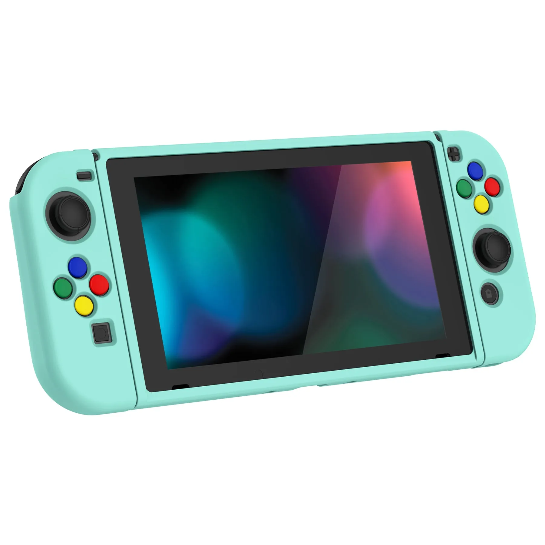 PlayVital Misty Green Protective Case for NS Switch, Soft TPU Slim Case Cover for NS Switch Joy-Con Console with Colorful ABXY Direction Button Caps - NTU6032G2