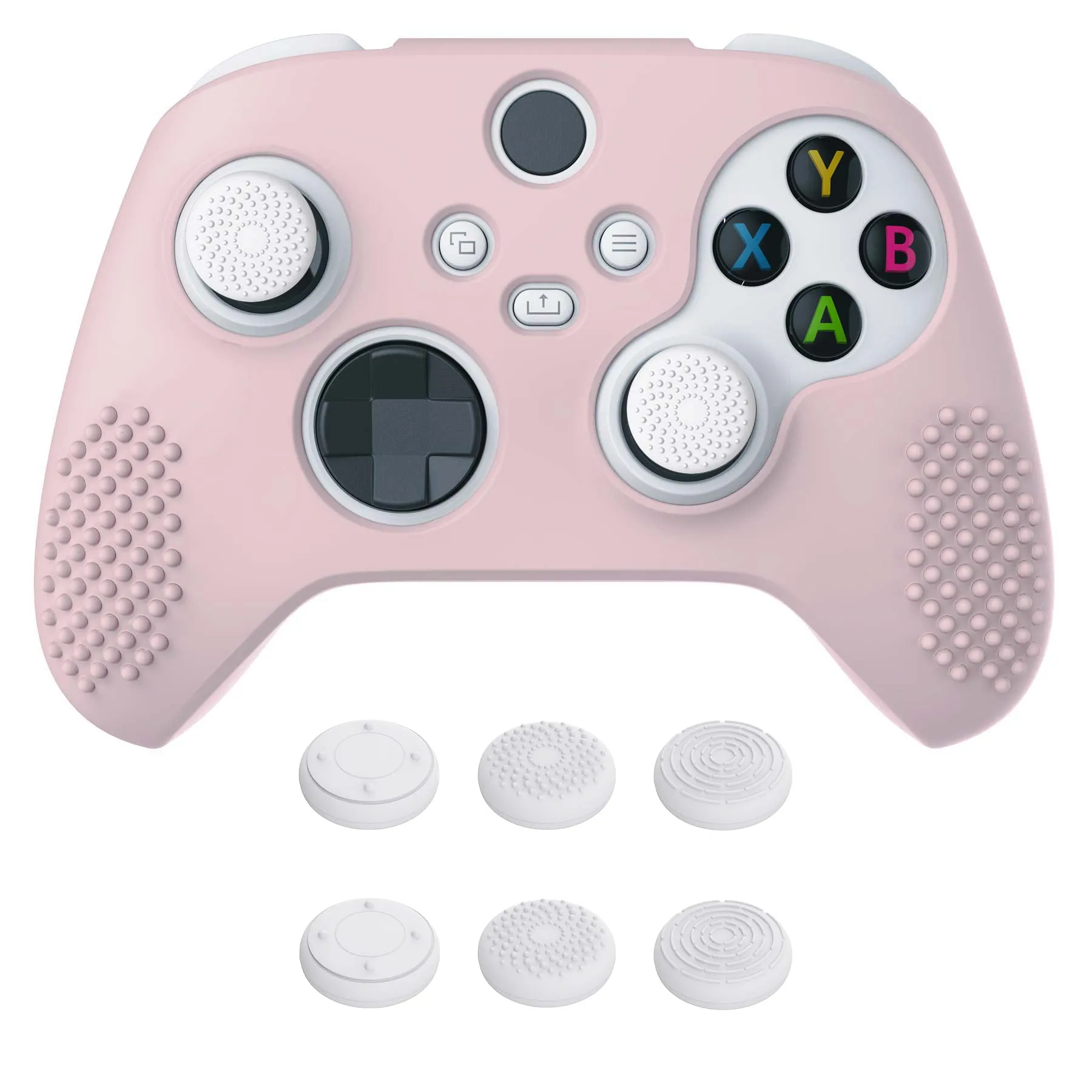 PlayVital Pink 3D Studded Edition Anti-slip Silicone Cover Skin for Xbox Series X Controller, Soft Rubber Case Protector for Xbox Series S Controller with 6 Black Thumb Grip Caps - SDX3005