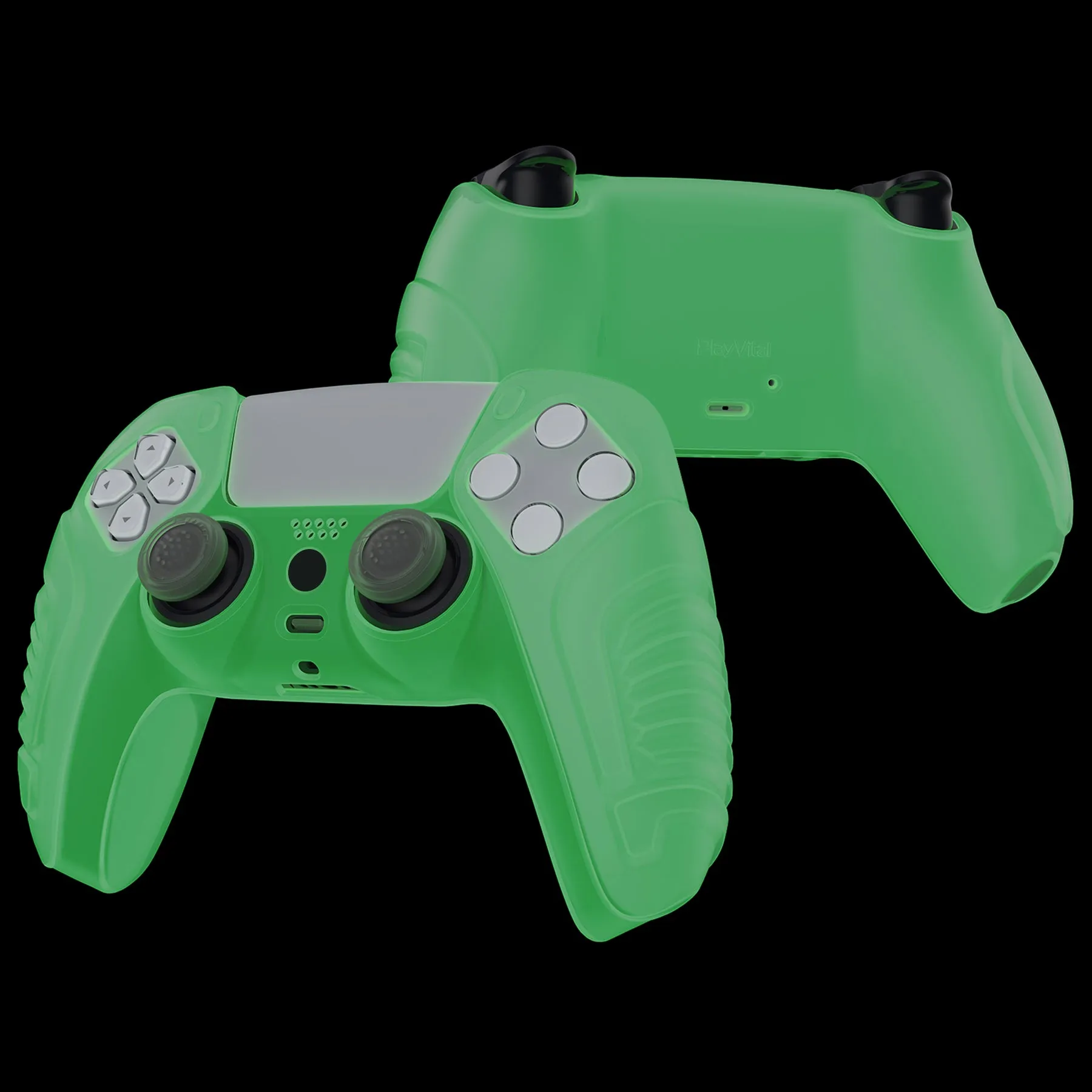 PlayVital Raging Warrior Edition Glow in Dark - Green Controller Protective Case Cover for PS5, Anti-slip Rubber Protector for PS5 Wireless Controller, Soft Silicone Skin for PS5 Controller with Thumbstick Cap - KZPF008