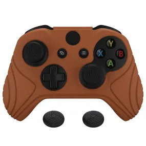 PlayVital Samurai Edition Signal Brown Anti-Slip Controller Grip Silicone Skin for Xbox One X/S Controller, Ergonomic Soft Rubber Protective Case Cover for Xbox One S/X Controller with Black Thumb Stick Caps - XOQ046