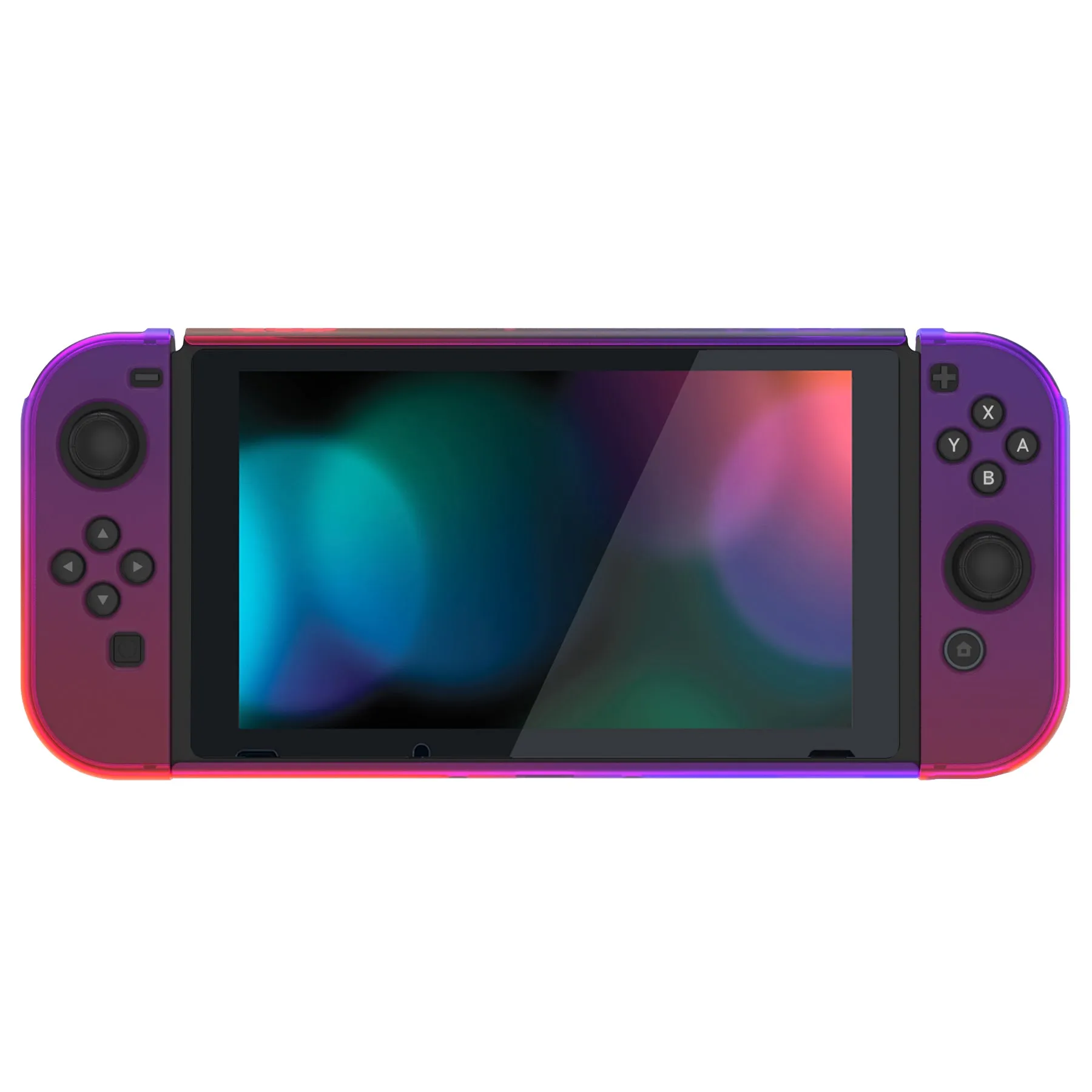 PlayVital UPGRADED Glossy Dockable Case Grip Cover for NS Switch, Ergonomic Protective Case for NS Switch, Separable Protector Hard Shell for Joycon - Clear Atomic Purple Rose Red - ANSP3008