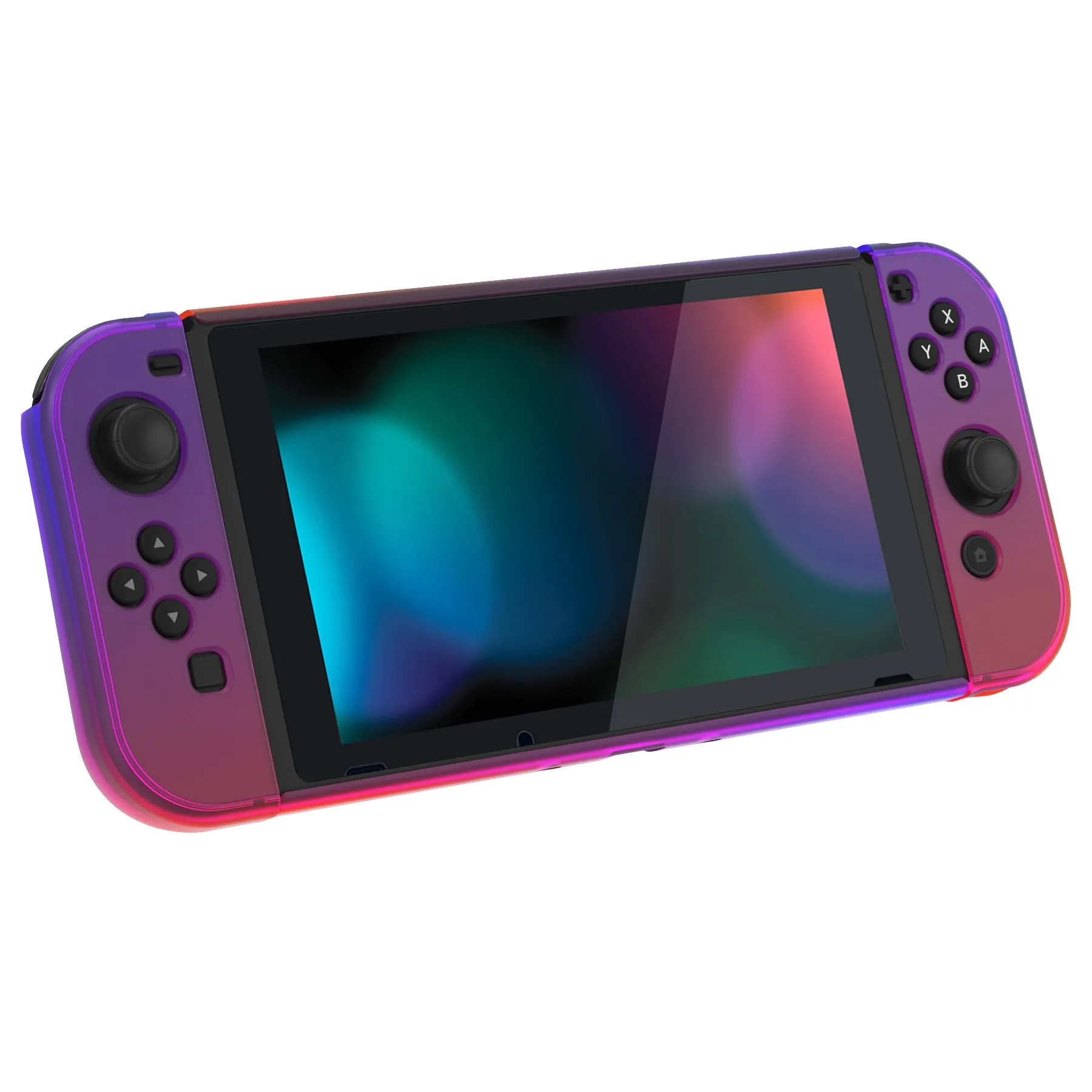 PlayVital UPGRADED Glossy Dockable Case Grip Cover for NS Switch, Ergonomic Protective Case for NS Switch, Separable Protector Hard Shell for Joycon - Clear Atomic Purple Rose Red - ANSP3008