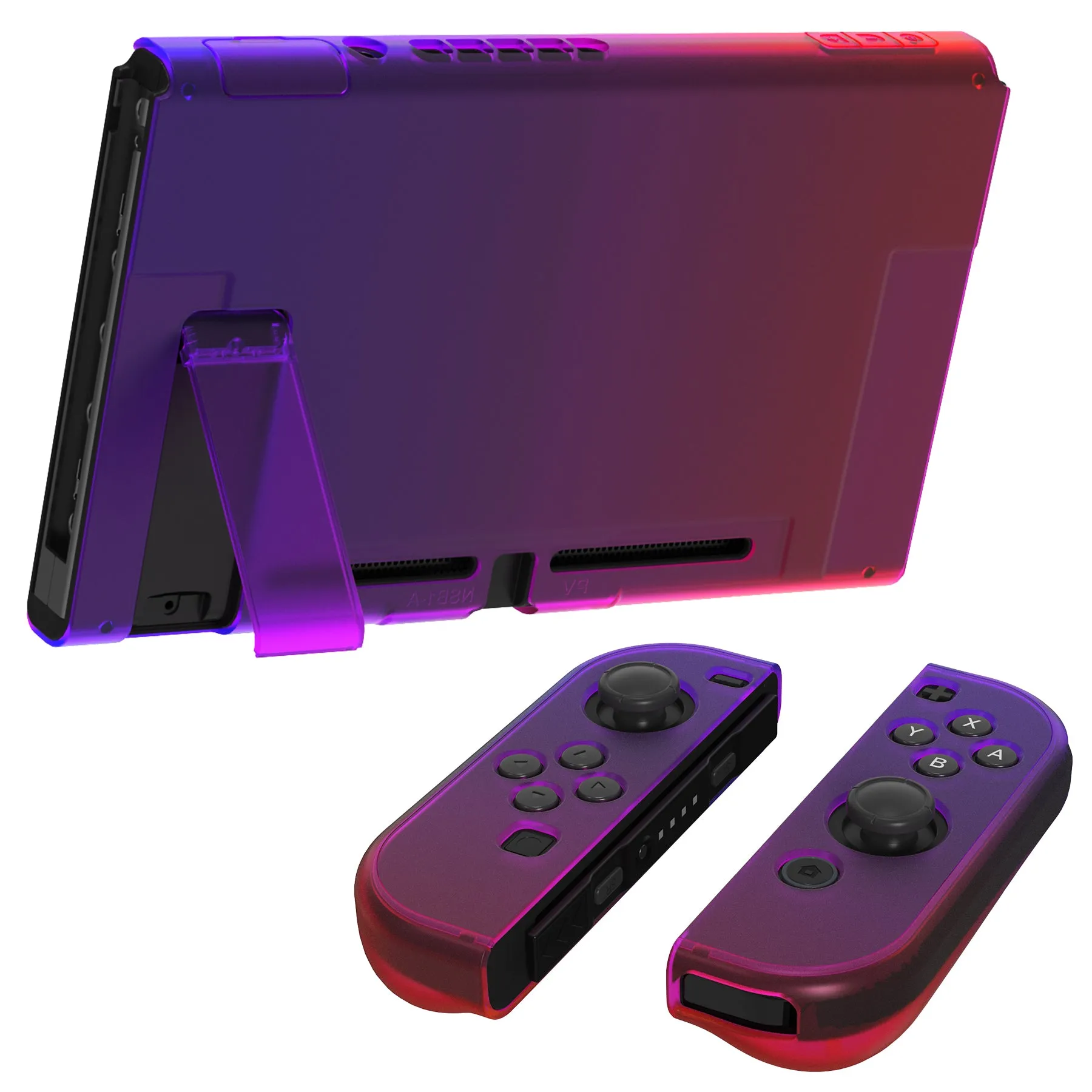 PlayVital UPGRADED Glossy Dockable Case Grip Cover for NS Switch, Ergonomic Protective Case for NS Switch, Separable Protector Hard Shell for Joycon - Clear Atomic Purple Rose Red - ANSP3008