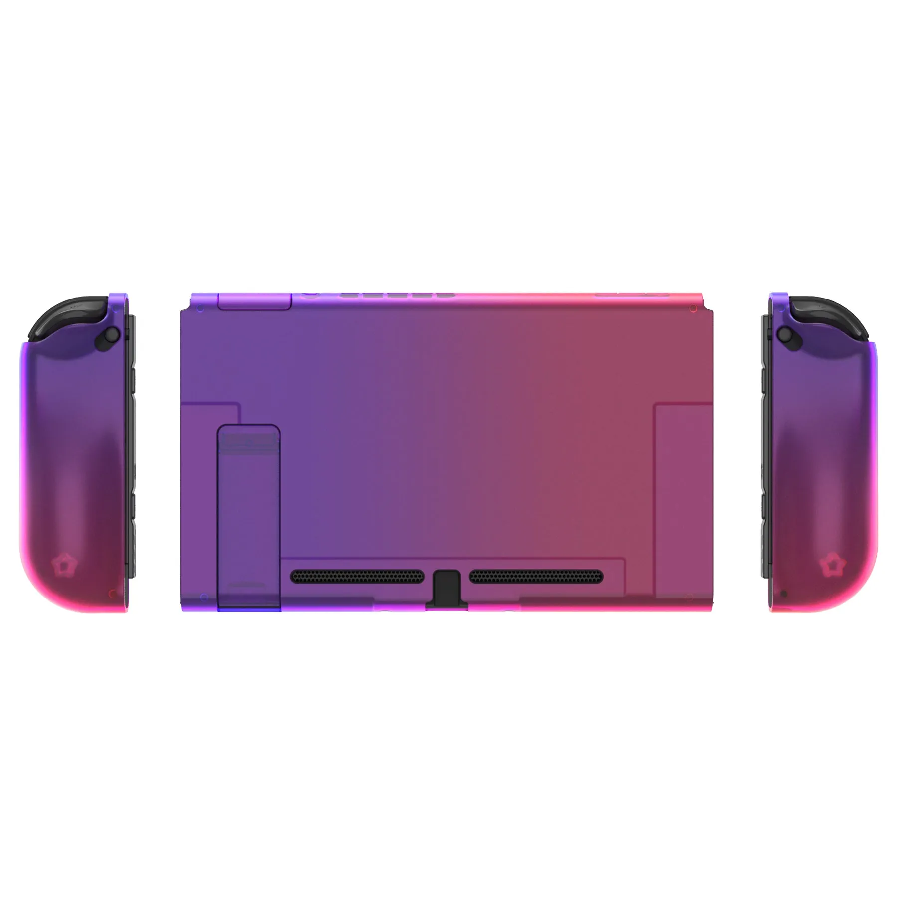 PlayVital UPGRADED Glossy Dockable Case Grip Cover for NS Switch, Ergonomic Protective Case for NS Switch, Separable Protector Hard Shell for Joycon - Clear Atomic Purple Rose Red - ANSP3008