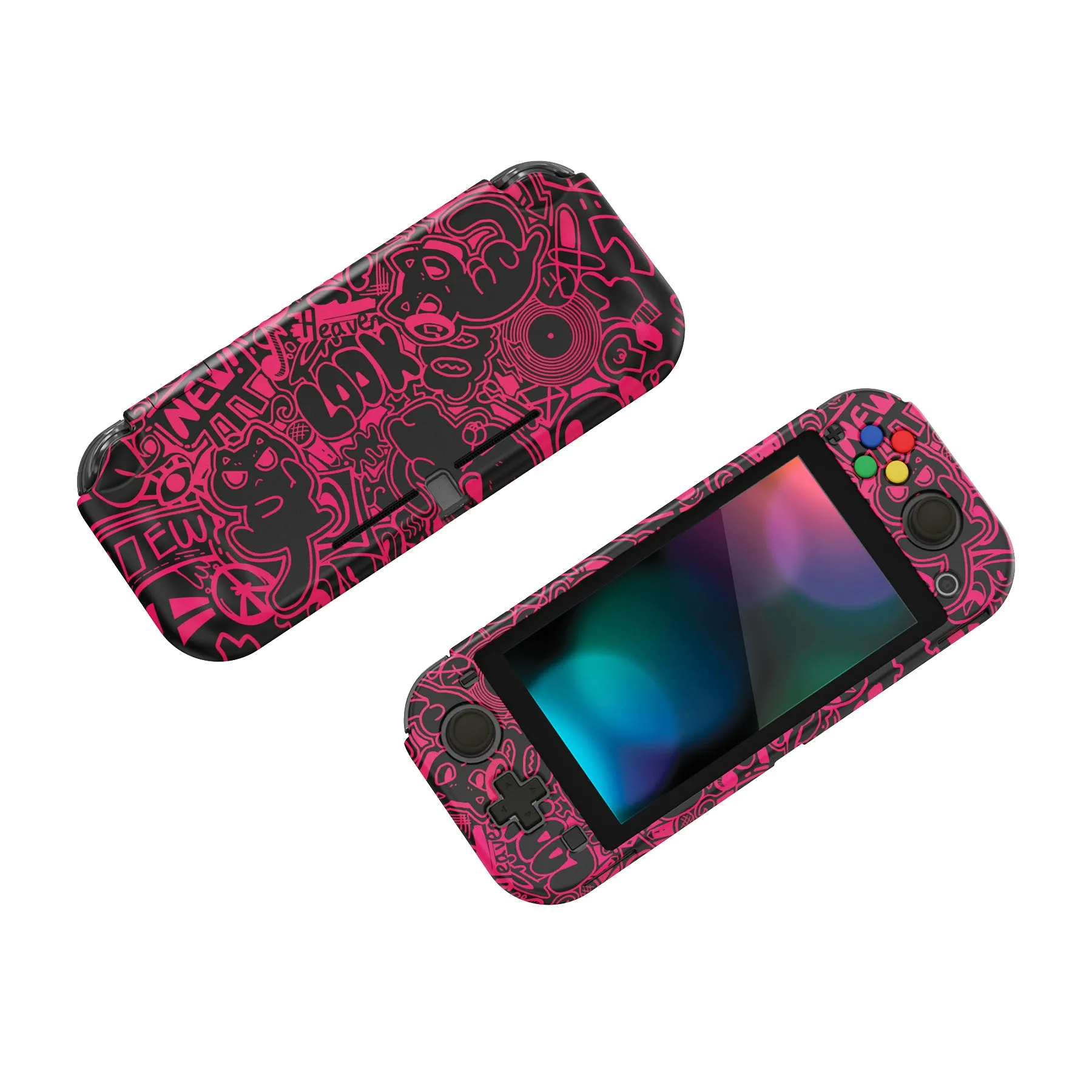 PlayVital ZealProtect Protective Case for Nintendo Switch Lite, Hard Shell Ergonomic Grip Cover for Switch Lite w/Screen Protector & Thumb Grip Caps & Button Caps - VV & Bright Pink - PSLYR017