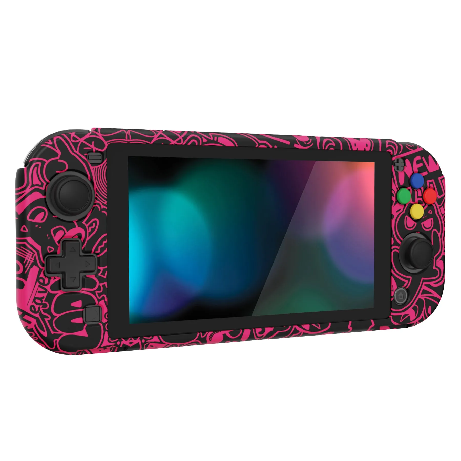 PlayVital ZealProtect Protective Case for Nintendo Switch Lite, Hard Shell Ergonomic Grip Cover for Switch Lite w/Screen Protector & Thumb Grip Caps & Button Caps - VV & Bright Pink - PSLYR017