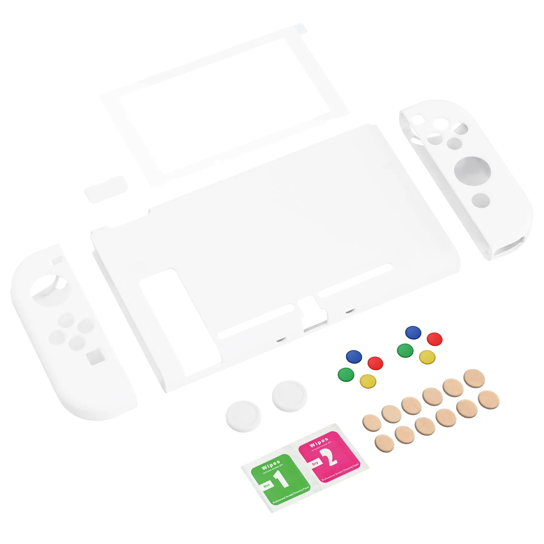 PlayVital ZealProtect Soft Protective Case for Nintendo Switch, Flexible Cover Protector for Nintendo Switch with Tempered Glass Screen Protector & Thumb Grip Caps & ABXY Direction Button Caps - White - RNSYM5014