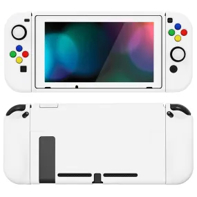 PlayVital ZealProtect Soft Protective Case for Nintendo Switch, Flexible Cover Protector for Nintendo Switch with Tempered Glass Screen Protector & Thumb Grip Caps & ABXY Direction Button Caps - White - RNSYM5014