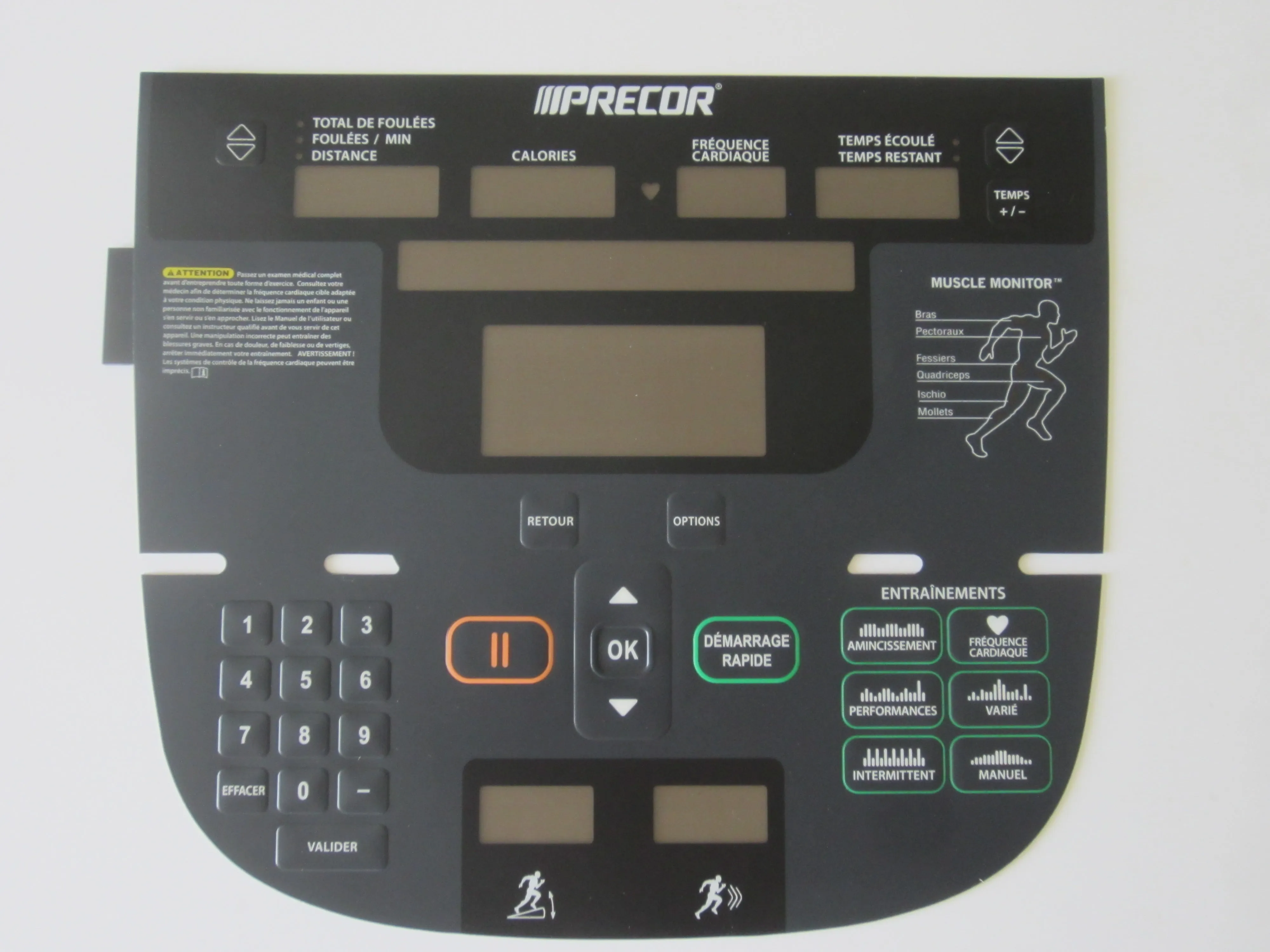 Precor P30 835 Full Body Elliptical Overlay Keypad in French