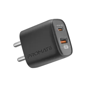 Promate Wall Charger Travel Adapter 20W Pd 18W Qc Quick Charge(USB A USB C) Wall Charger Travel Adapter for Samsung Ipad, Note,Oneplus&iPhone 14/13/12/11|Type- C to C Power Delivery Fast Charging