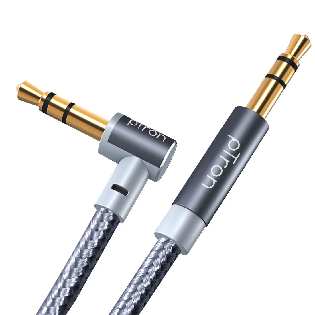 pTron Solero A15 3.5mm Male to Male Aux Cable, 90 Degree Connector, 1.5 m Stereo Audio Cable, Metal Shell, Gold-Plated Connectors with Strong Nylon Braided Cable (Grey)