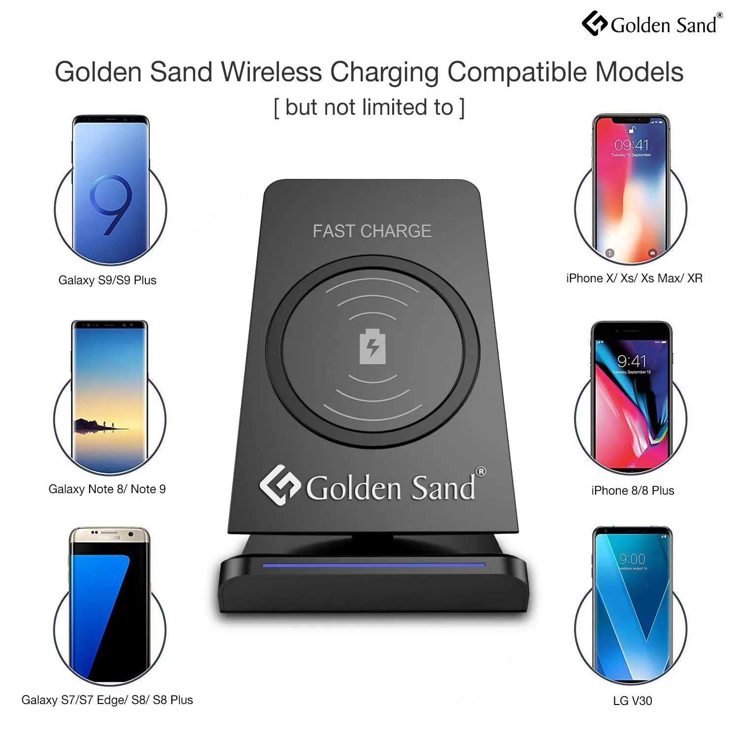 QI Compatible 10W Smart Fast Wireless Charger for iPhone X, XS, XS Max, XR, iPhone 8 & 8 Plus, LG V40, LG G7 Thinq with USB Type C Fast Cable, Black