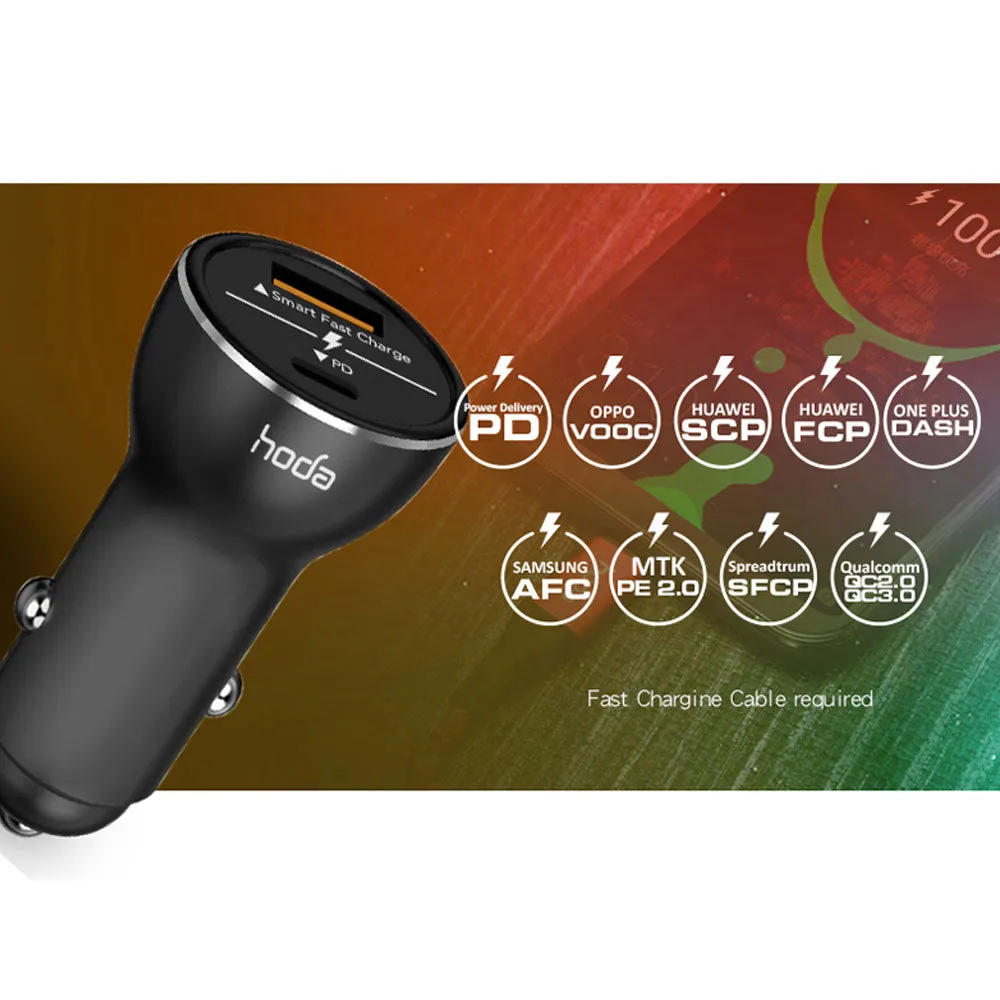 [RACKV2_CLEARANCE] HODA Dual Smart Fast Car Charger UQC3.0 PD (Type-C-36W) - (Barcode : 4713381512982 )