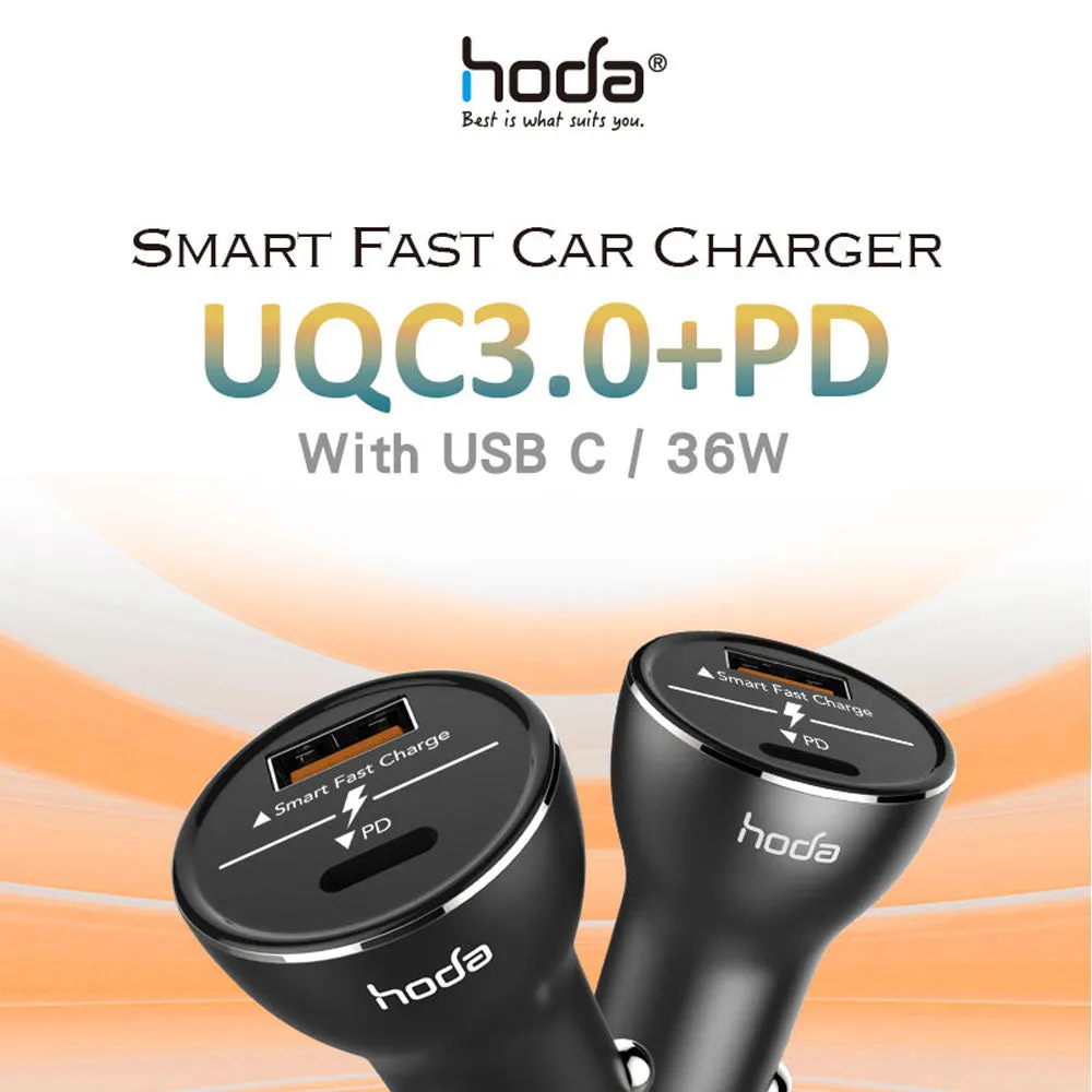 [RACKV2_CLEARANCE] HODA Dual Smart Fast Car Charger UQC3.0 PD (Type-C-36W) - (Barcode : 4713381512982 )