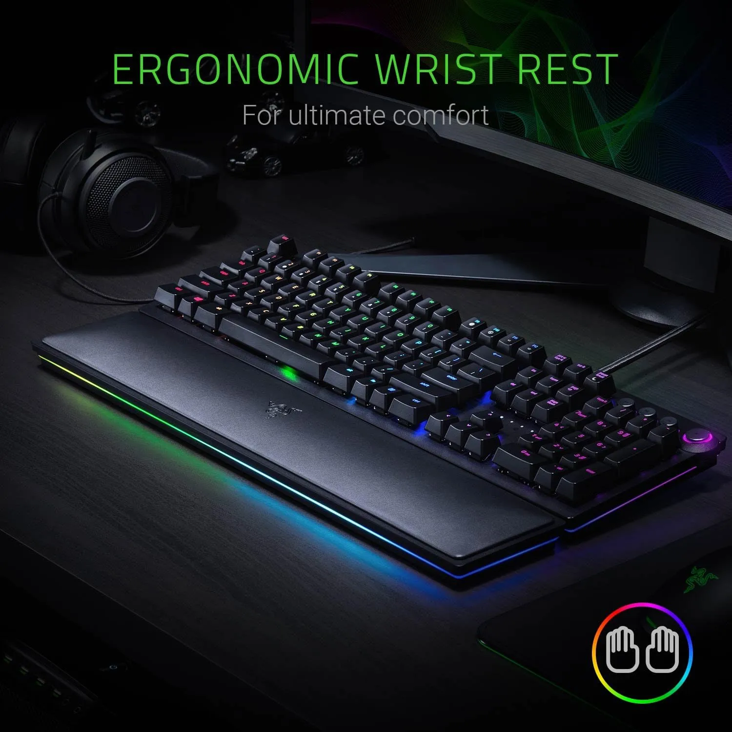 Razer Huntsman Elite Gaming Keyboard Opto Mechanical Key, Purple Switch, RGB Chroma, Ergonomic, Wrist Rest, UK Layout