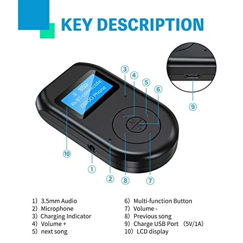 RIOUSV Bluetooth Transmitter Receiver, 4-in-1 Bluetooth 5.0 Visible