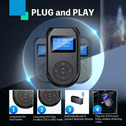 RIOUSV Bluetooth Transmitter Receiver, 4-in-1 Bluetooth 5.0 Visible