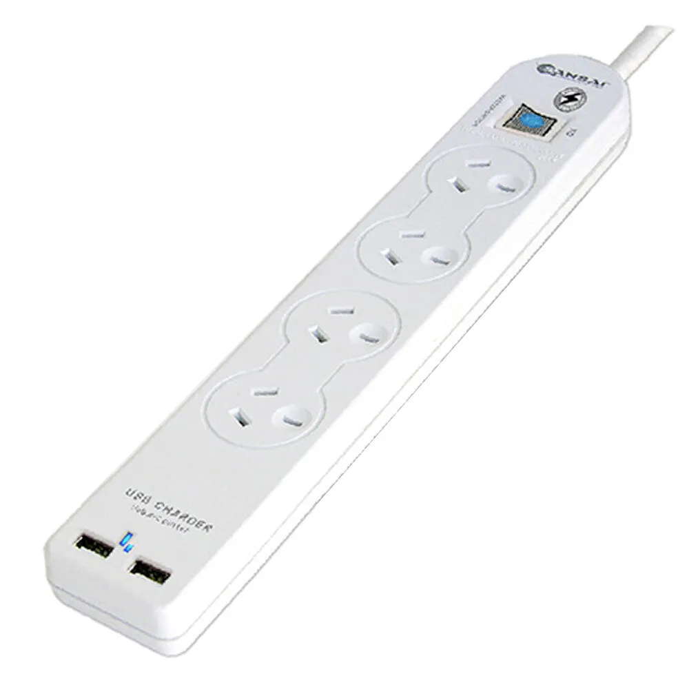 Sansai 4-Socket Powerboard with USB-A (White)