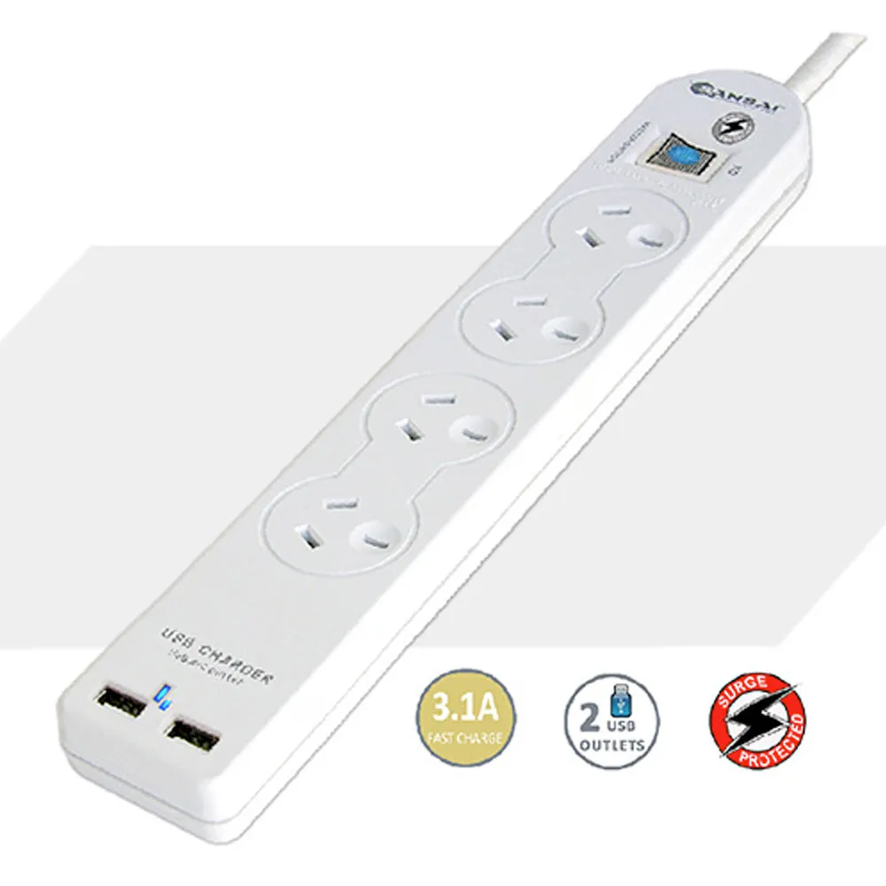 Sansai 4-Socket Powerboard with USB-A (White)