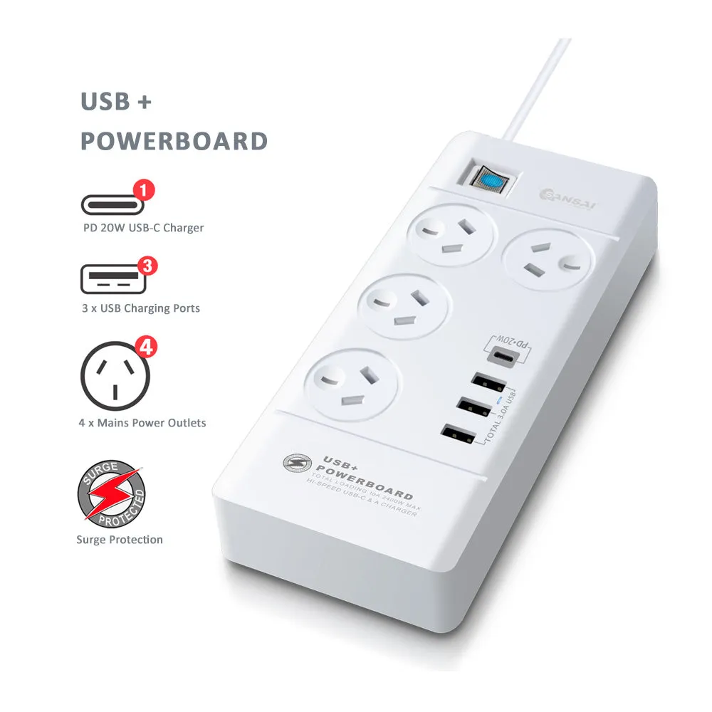 Sansai 4 Sockets USB-A/USB-C Powerboard