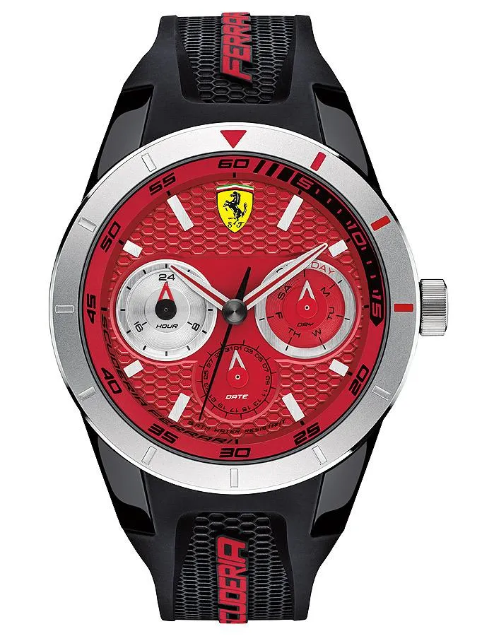 Scuderia Ferrari Red Rev T Multi - Red Dial - Day / Date - Black Silicone Strap