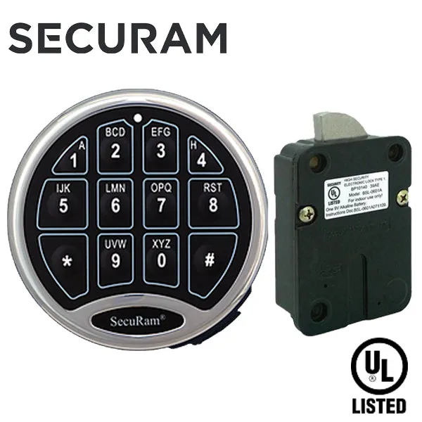 SECURAM - ProLogic Kit - ProLogic L02 Electronic Safe Keypad Lock & SwingBolt Lock Body - Digital Mode - UL Listed - Chrome