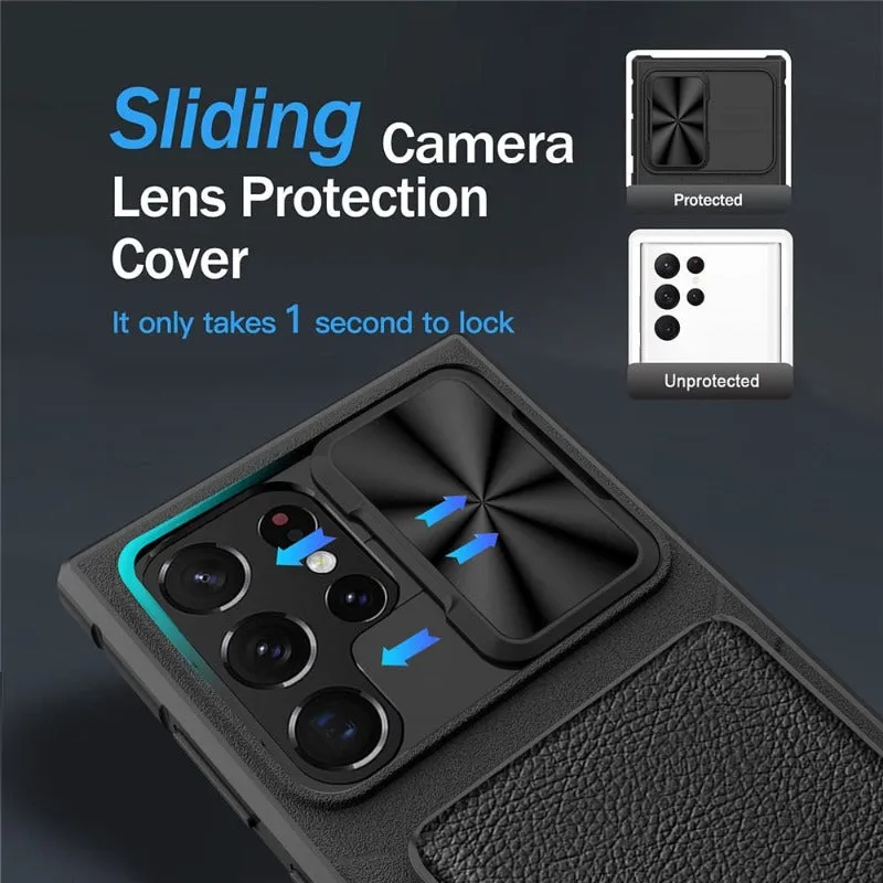 Slide Camera Protection Full-Body Rugged Phone Case With Card Slot For Samsung S23