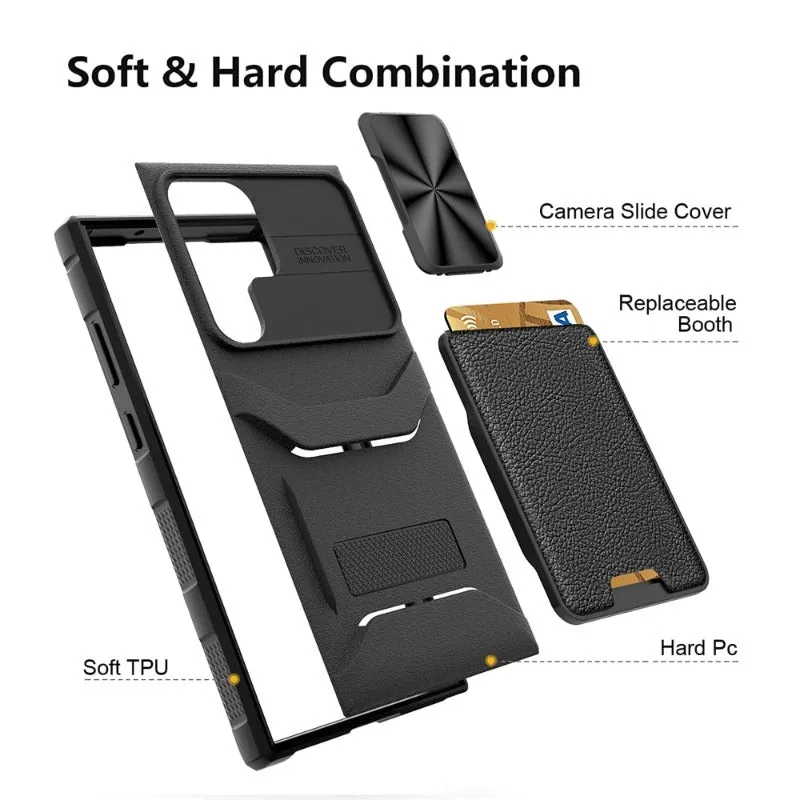 Slide Camera Protection Full-Body Rugged Phone Case With Card Slot For Samsung S23