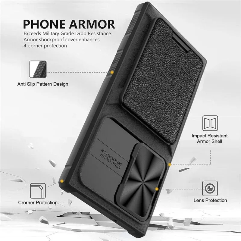 Slide Camera Protection Full-Body Rugged Phone Case With Card Slot For Samsung S23