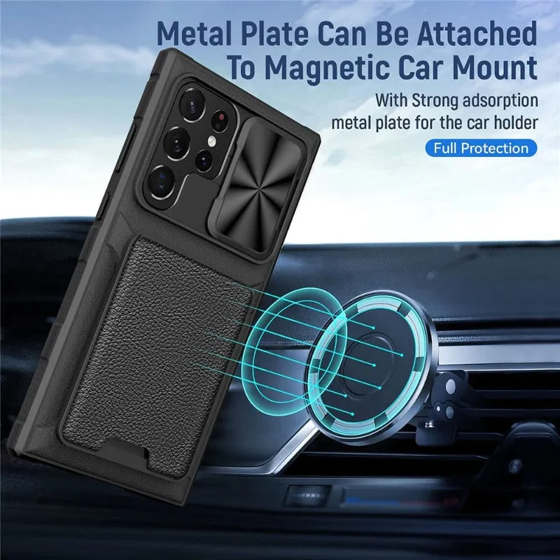 Slide Camera Protection Full-Body Rugged Phone Case With Card Slot For Samsung S23