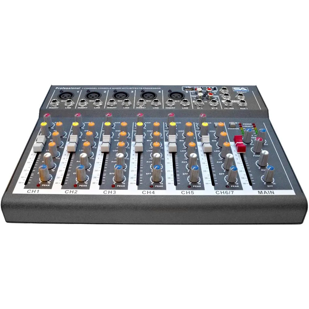 Slider7-BT- 7 Channel Mixer Console with USB and Bluetooth Streaming