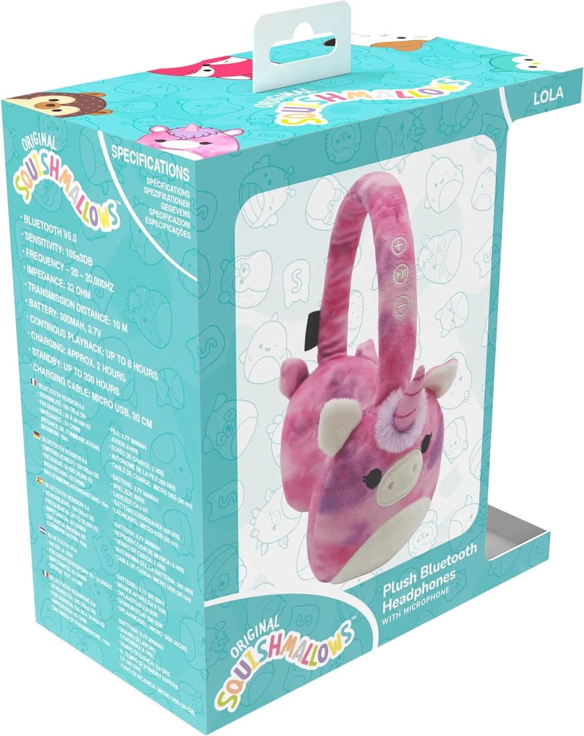 Squishmallows Plush Bluetooth Headphones with Microphone Lola The Unicorn - HMSQM-BT-LOLA