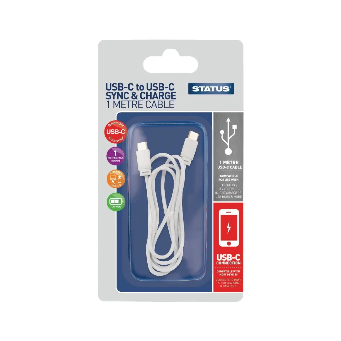 Status USB-C to USB-C Charging Lead 1M White - DZ482