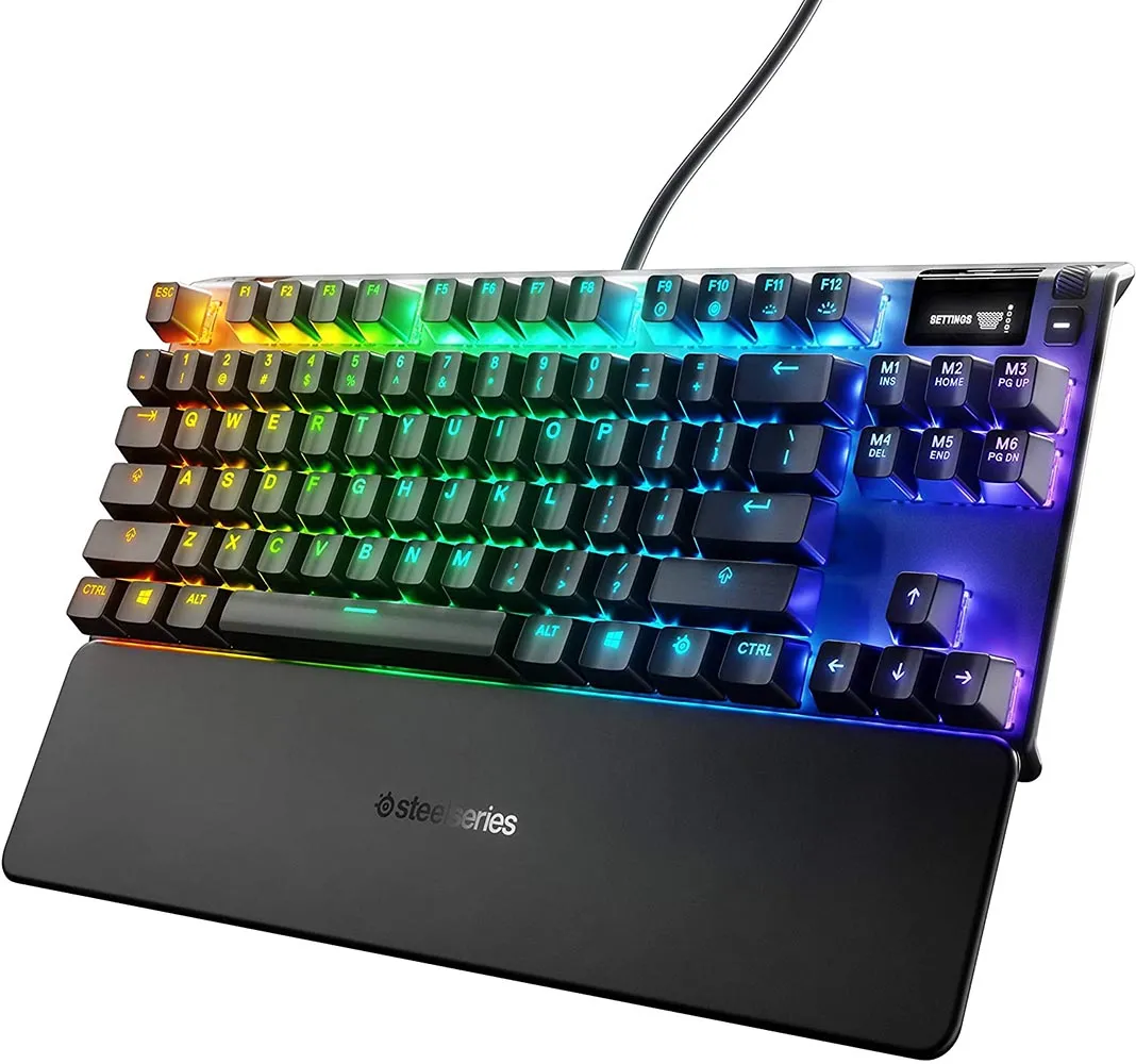 SteelSeries Keyboard Apex 7 TKL Compact Mechanical Gaming Keyboard – OLED Smart Display – USB Passthrough and Media Controls – Linear and Quiet – RGB Backlit (Red Switch)