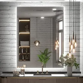 TETOTE 36 x 28 Inch LED Backlit Mirror Bathroom with Light,Anti-Fog,Dimmable,Lighted Mirror(Horizontal/Vertical) Wall Mounted Vanity Mirror