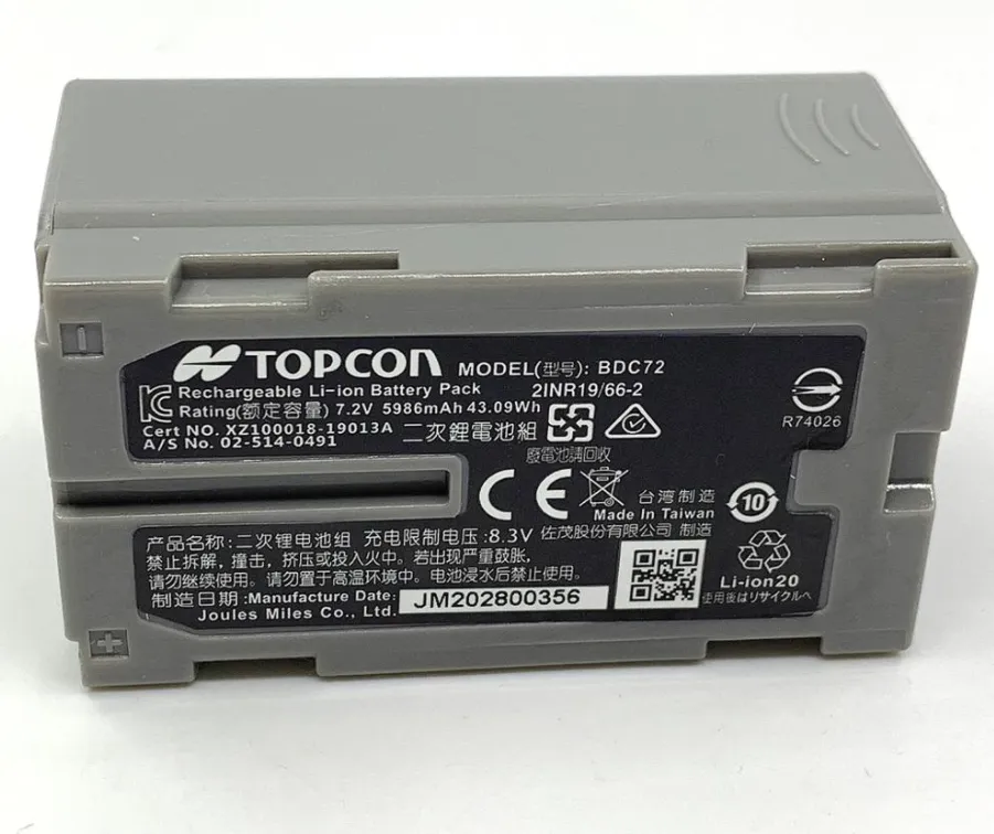 Topcon BDC72 Battery LI-ION 7.2V 6.0AH suits TP-L6