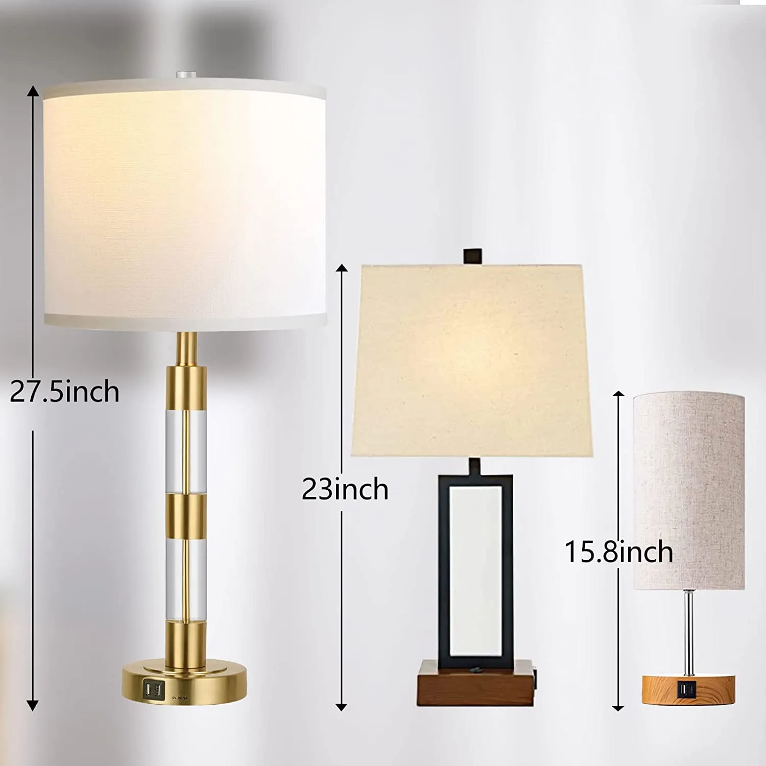 Touch Control Table Lamps for Living Room Set of 2, 27.5 Inches