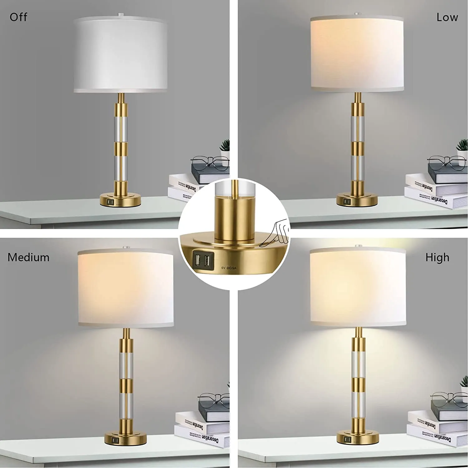 Touch Control Table Lamps for Living Room Set of 2, 27.5 Inches