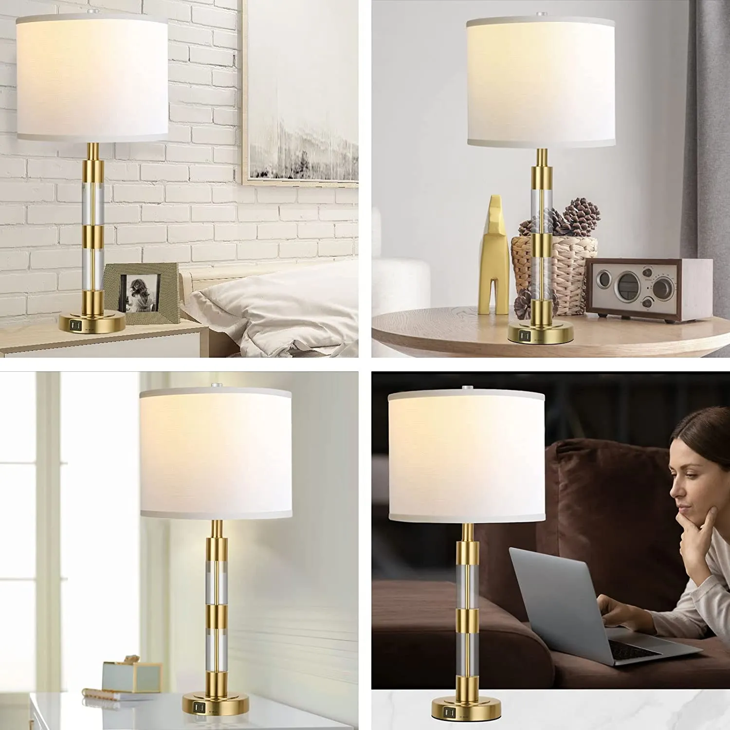 Touch Control Table Lamps for Living Room Set of 2, 27.5 Inches