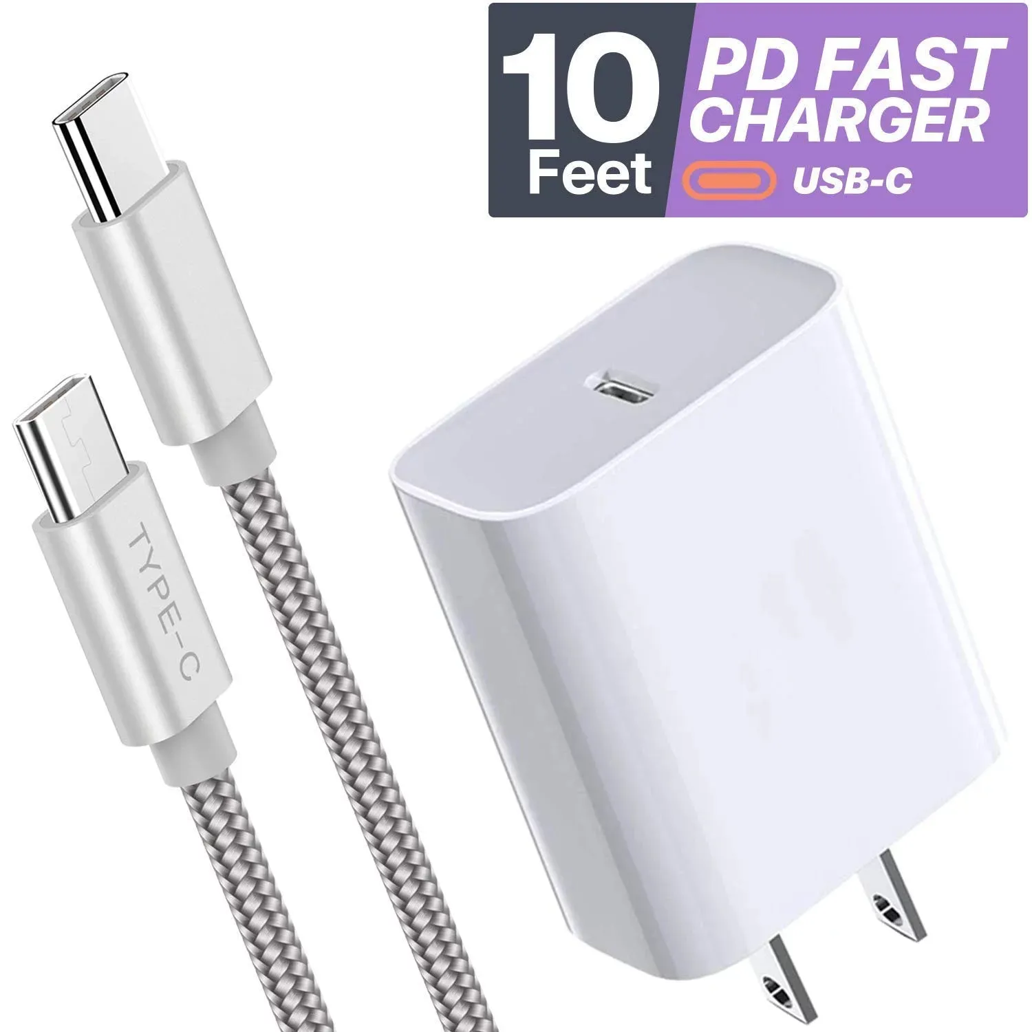 TYPE C FAST Charger USB-C Cable 10ft For Samsung Galaxy S10 Plus S10e, Note 10 9 8,S9 S8, A10e, A20 A50, LG Stylo 4, G8 G7, Moto Z4 Z3 Z2, Google Pixel, OnePlus 6T